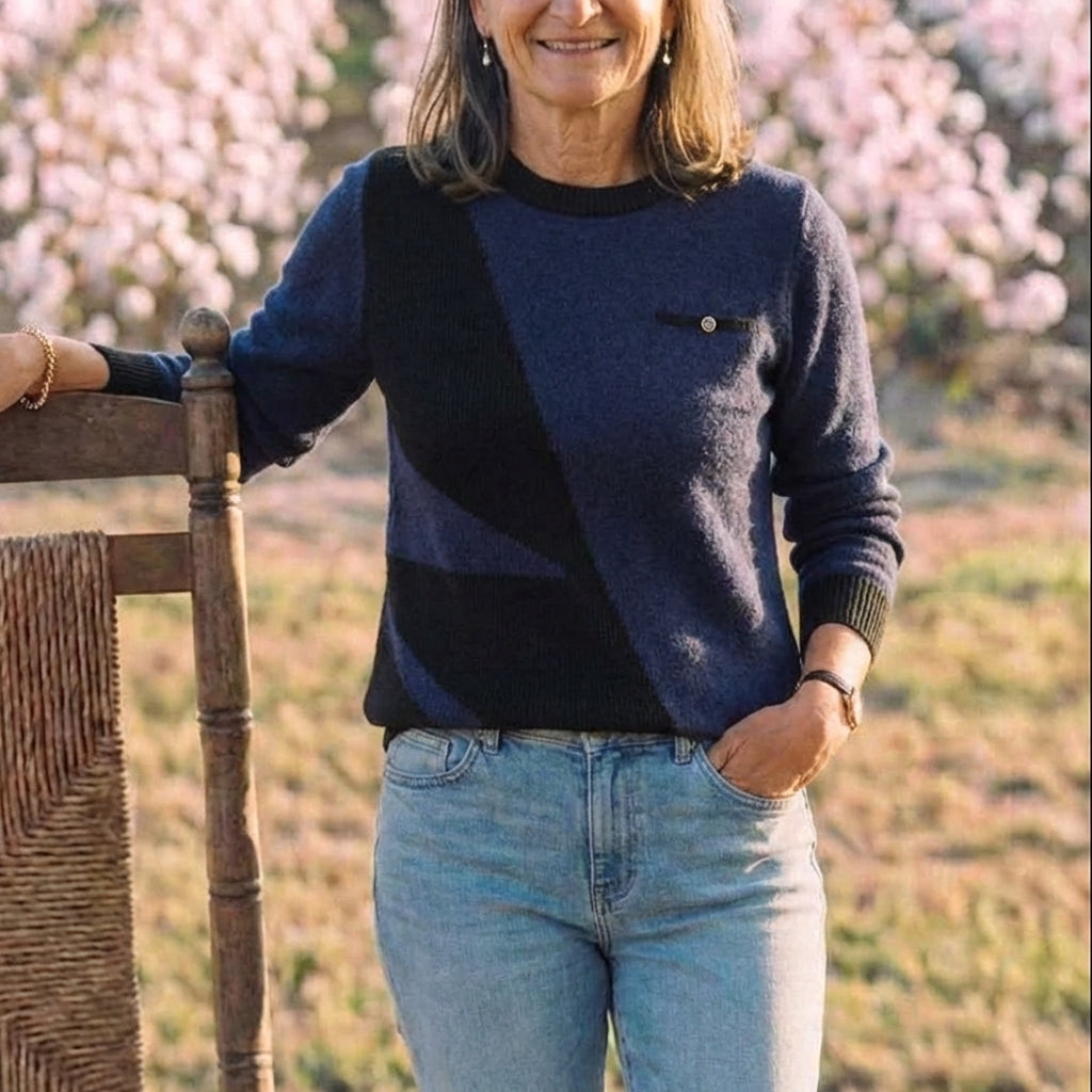 Cotton Crew Neck Sweater with Contrast Trim