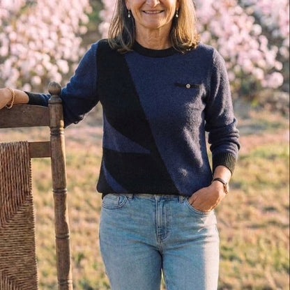 Cotton Crew Neck Sweater with Contrast Trim