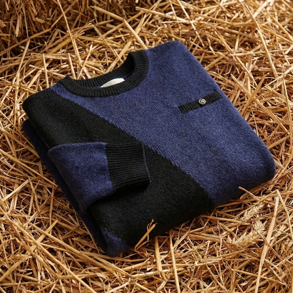 Cotton Crew Neck Sweater with Contrast Trim