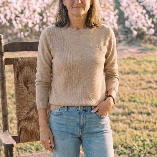 Cotton Crew Neck Sweater with Contrast Trim