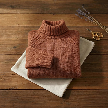 Terracotta Turtleneck Russet Chunky Knit Raglan Sweater