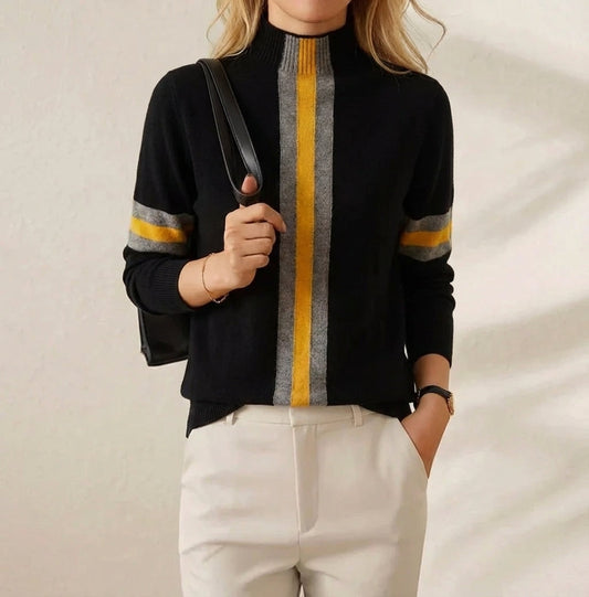 Cotton Sweater Black with Yellow Stripe Accents