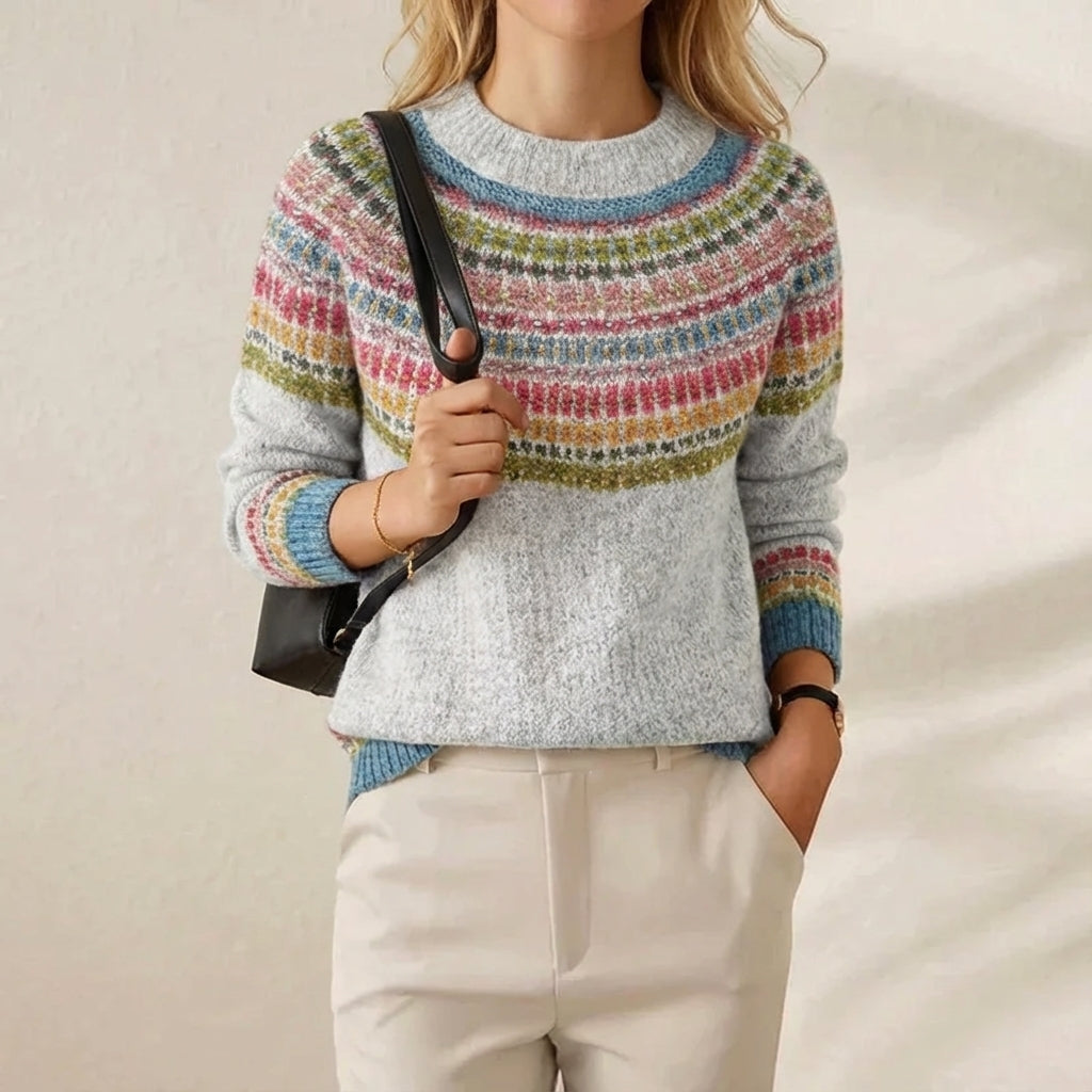 Cotton Sweater with Rainbow Stripe Pattern