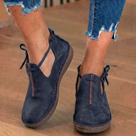 Orthopedic Leather Lace-Up Ankle Boots - Arch Support Flats