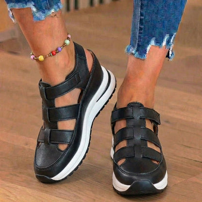Orthopedic Leather Platform Sneaker Sandals - Cage Cutout Design