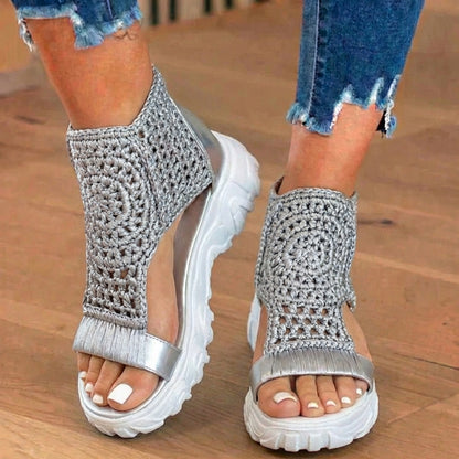 Orthopedic Platform Sport Sandals - Metallic Ankle Wrap & Chunky Sole