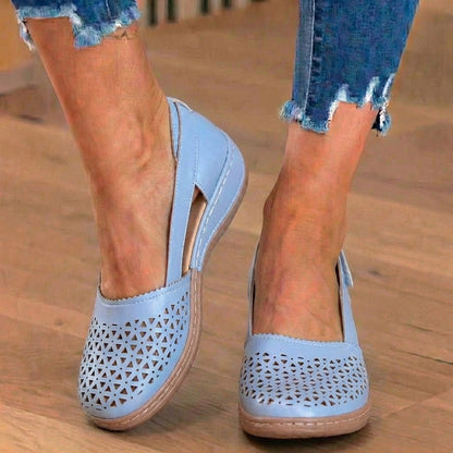 Orthopedic Leather Slip-On Loafers - Geometric Laser-Cut Pattern