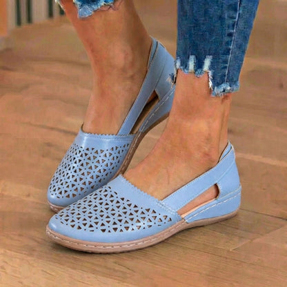 Orthopedic Leather Slip-On Loafers - Geometric Laser-Cut Pattern
