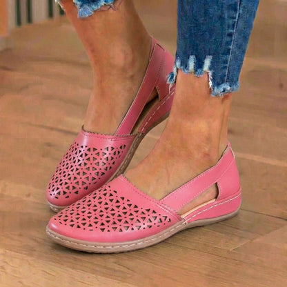 Orthopedic Leather Slip-On Loafers - Geometric Laser-Cut Pattern