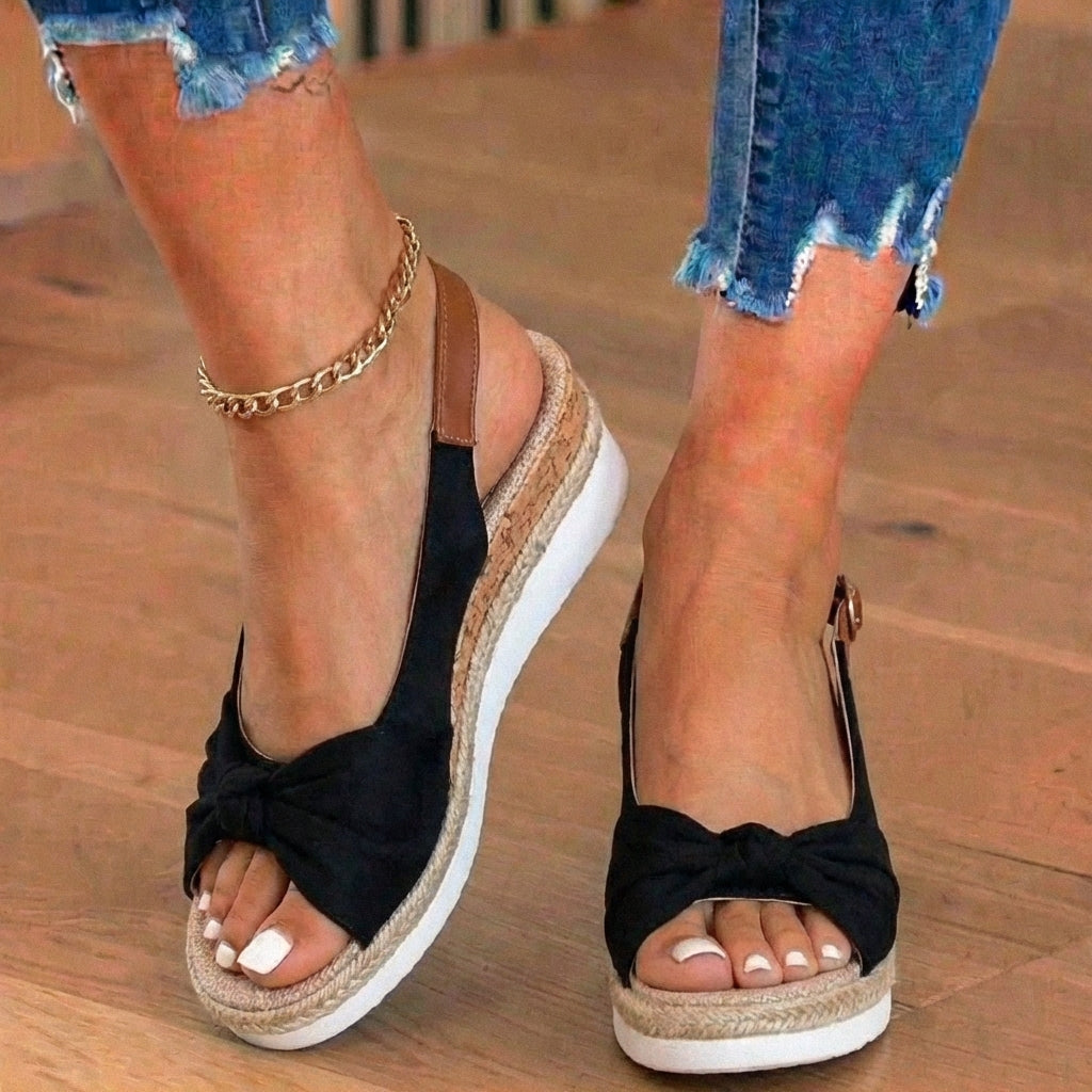 Orthopedic Knot-Front Espadrille Wedge Sandals - Ankle Buckle Strap