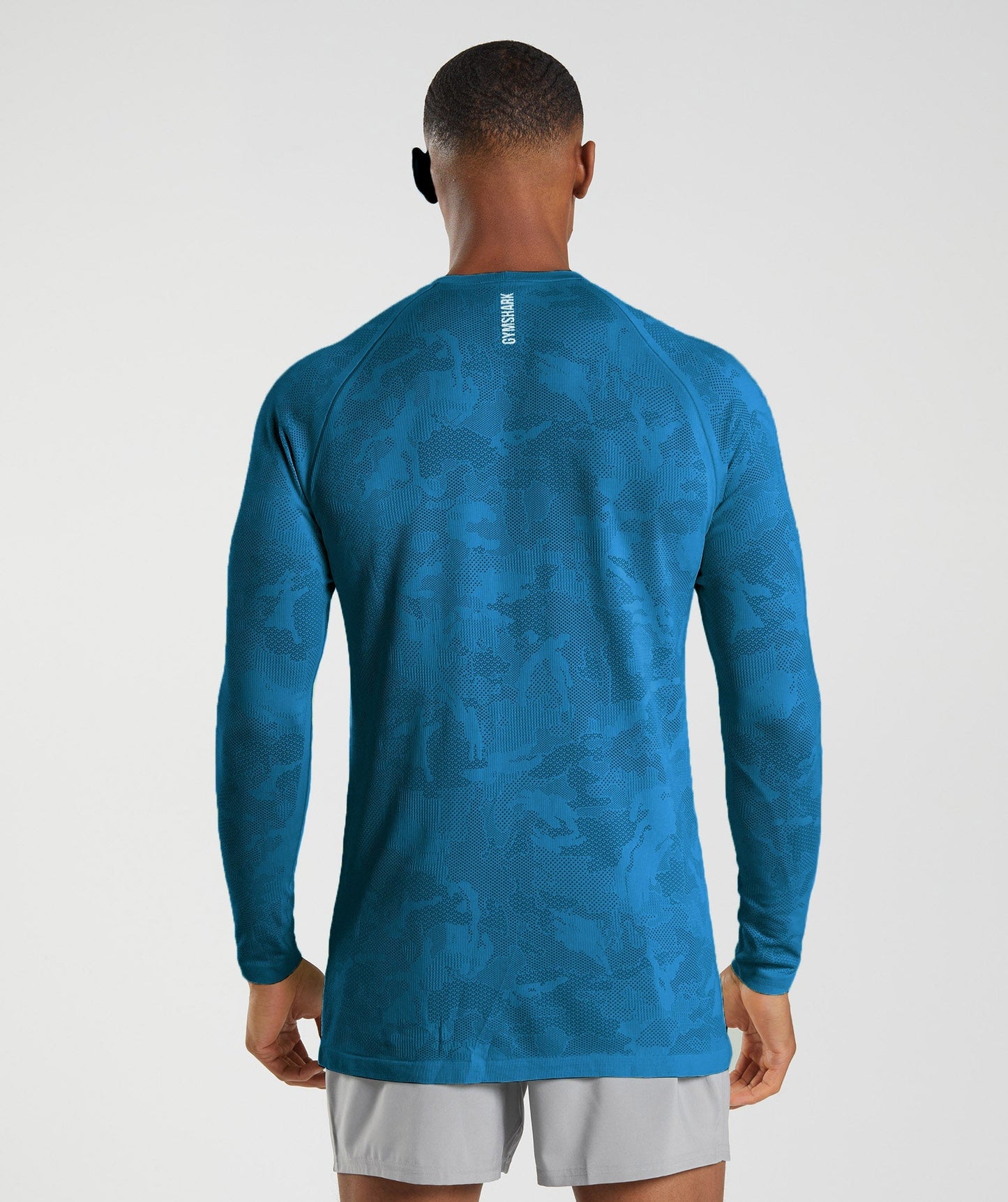 Gymshark Geo Seamless Long Sleeve T-Shirt - Atlantic Blue/Shark Blue