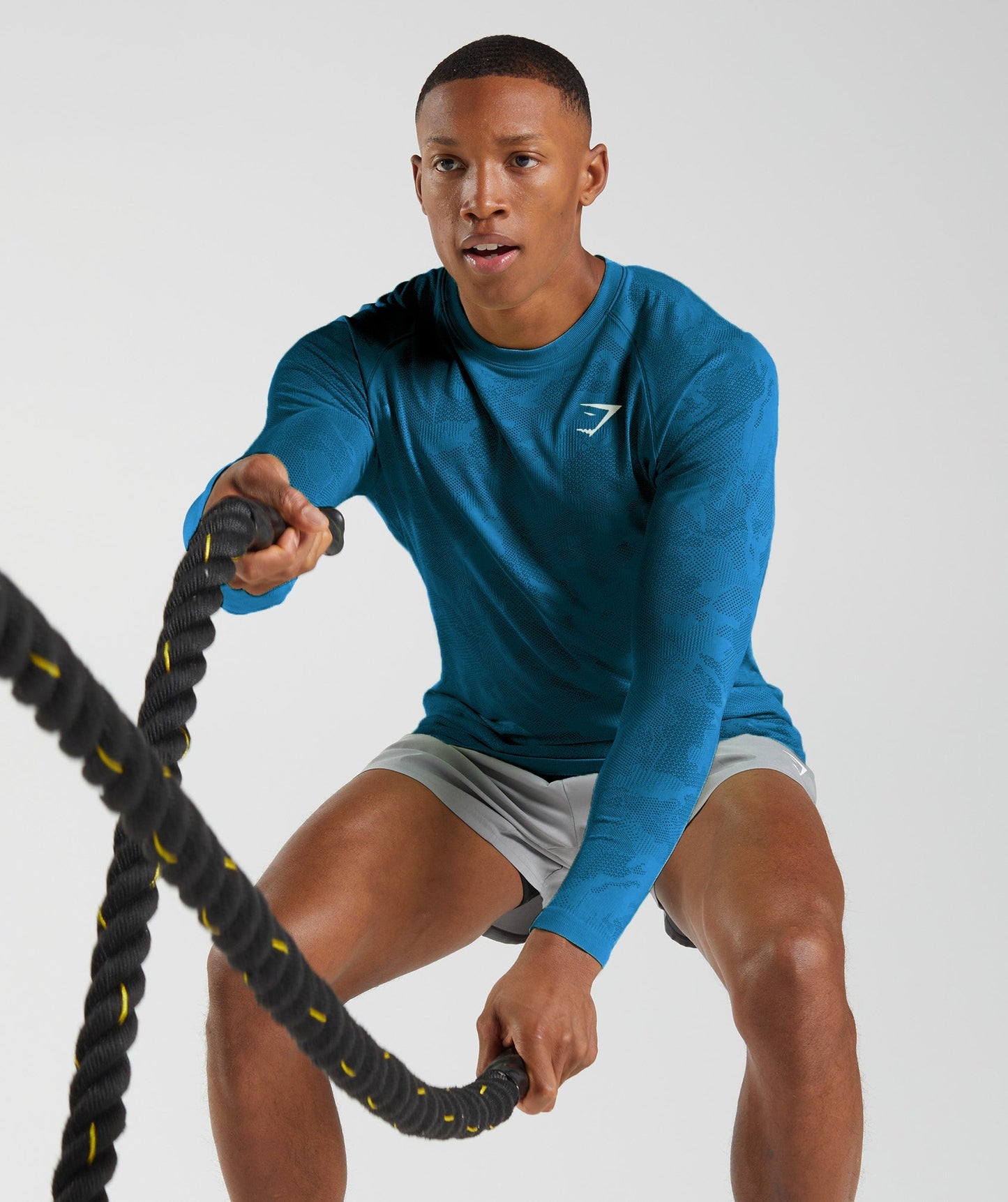 Gymshark Geo Seamless Long Sleeve T-Shirt - Atlantic Blue/Shark Blue