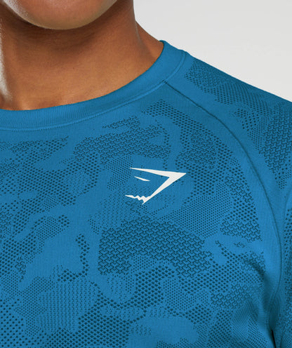 Gymshark Geo Seamless Long Sleeve T-Shirt - Atlantic Blue/Shark Blue