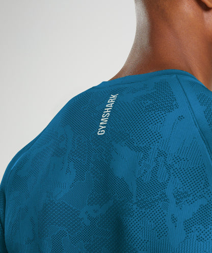 Gymshark Geo Seamless Long Sleeve T-Shirt - Atlantic Blue/Shark Blue
