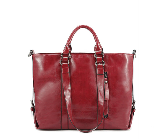 Glazed Leather Convertible Tote Bag – Multi Strap Top Handle Crossbody