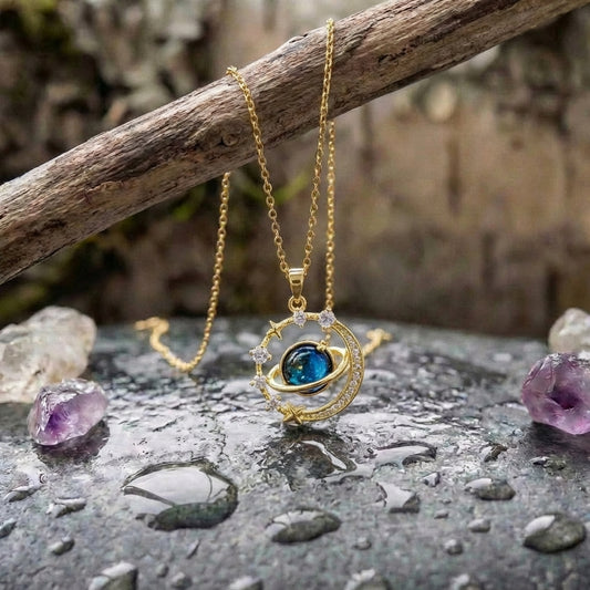 Gold Dream Starry Sky Planet Pendant Necklace