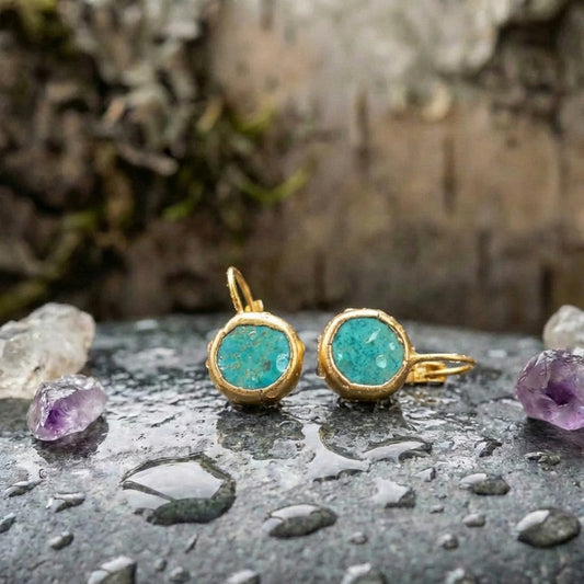 Gold Earrings With Turquoise Stone