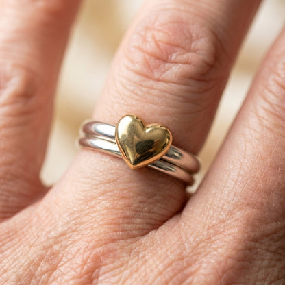 Gold Heart Silver Ring