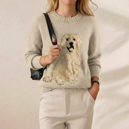 Golden Retriever Intarsia Crew Neck Sweater – Oatmeal
