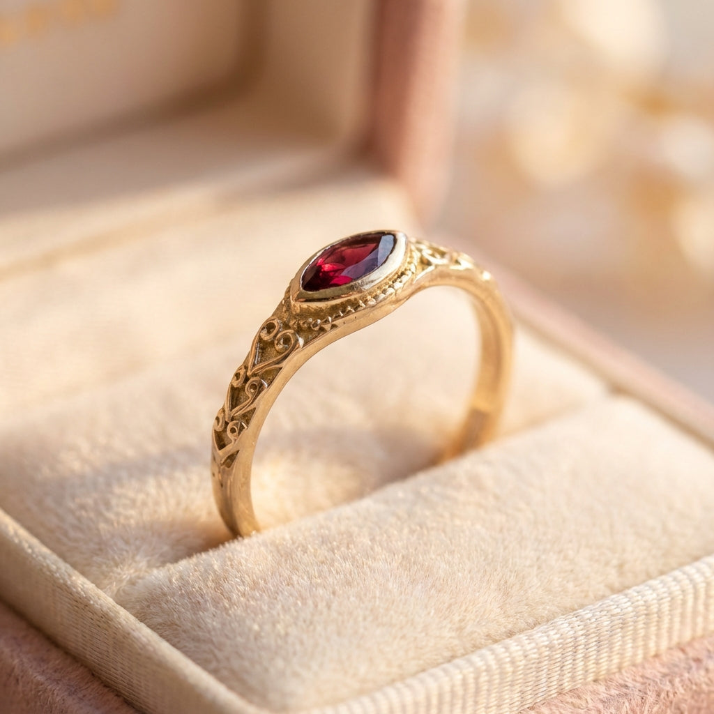 Golden Vintage Ring With Red Crystal