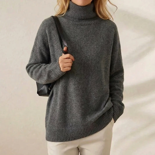 Graphite Oversized Turtleneck Charcoal Grey Relaxed Knit Pullover