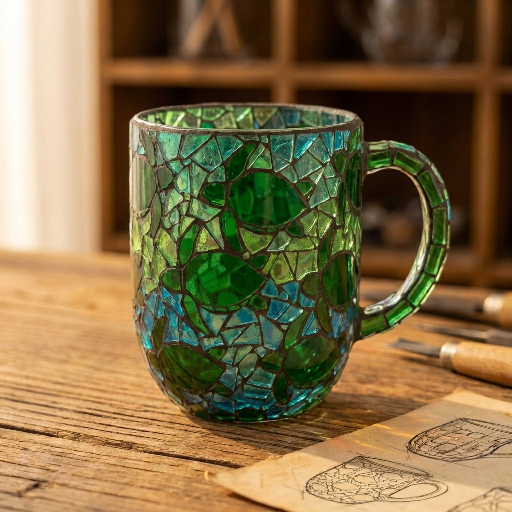 Green Bubble Mosaic Glass Mug