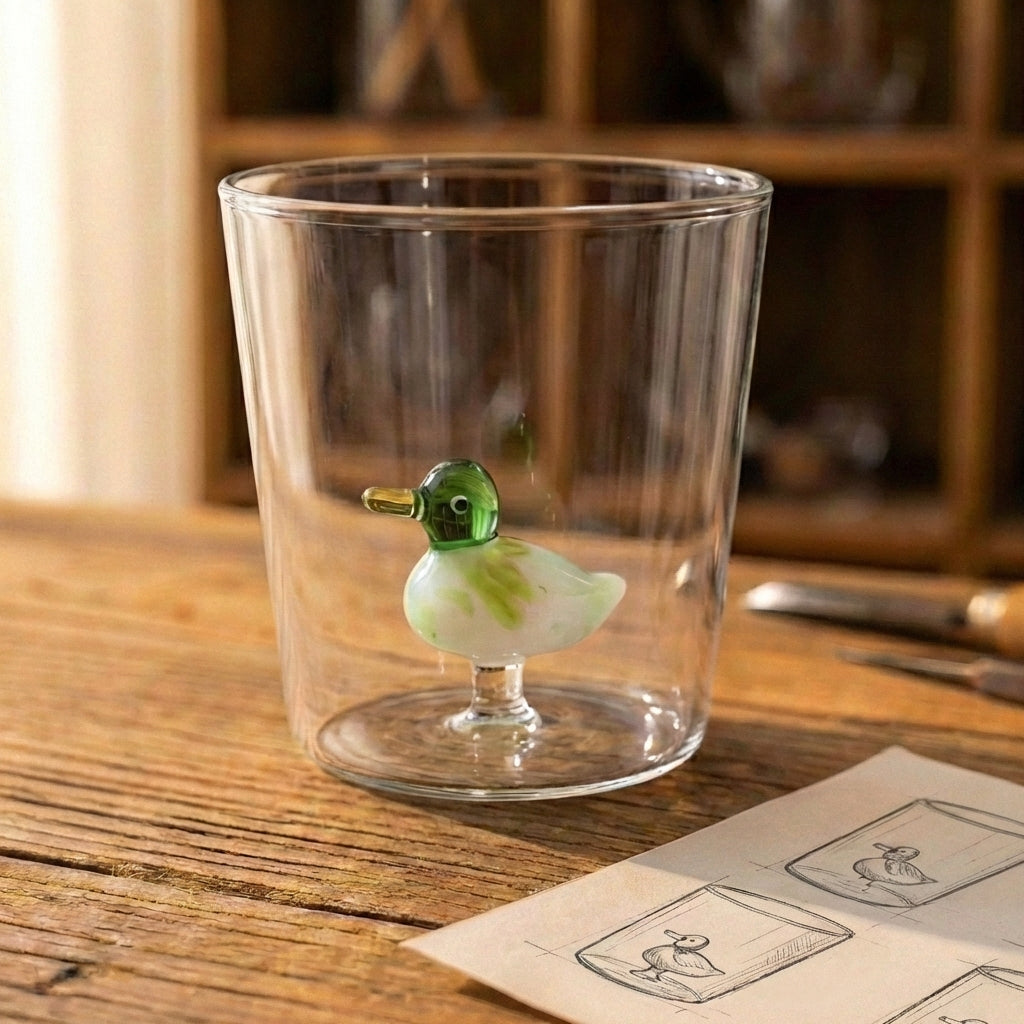 Green Duck Figure Double Wall Glass