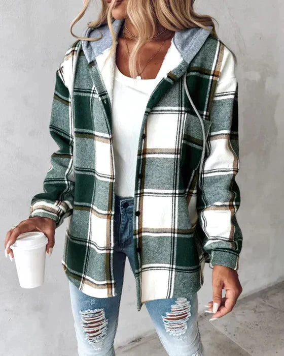 Green Plaid Hooded Shacket