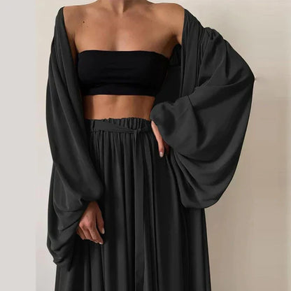 Flowy Wide Leg Palazzo Pants 3 Piece Set