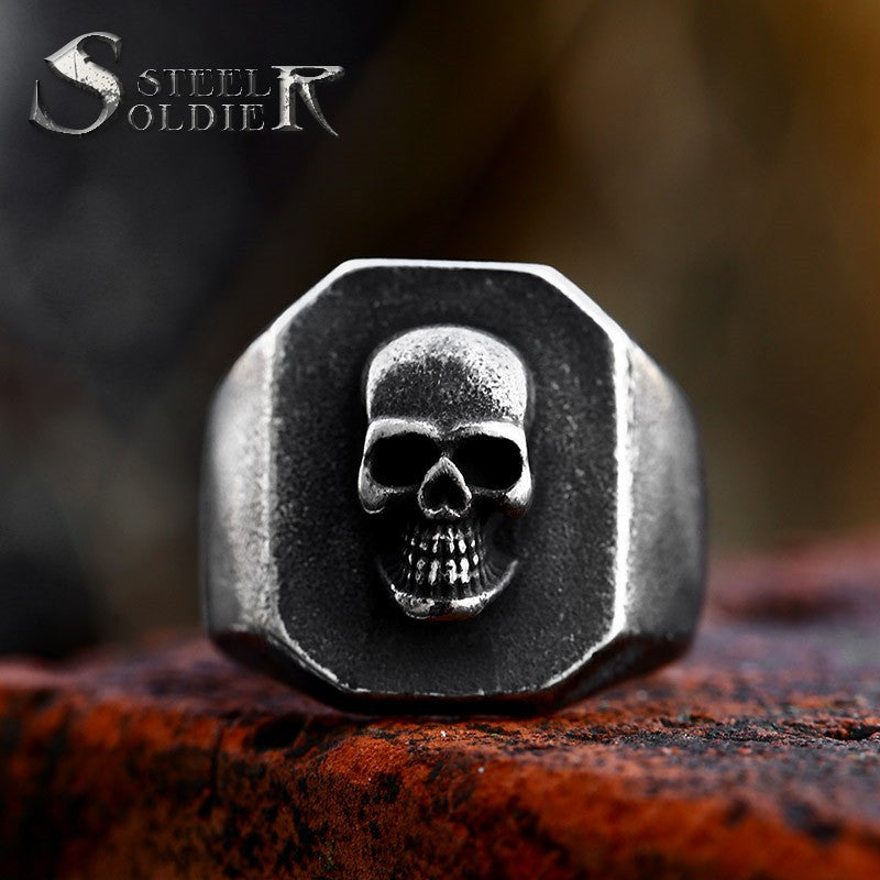 Steel Warrior New Stainless Steel Distressed Skull Ring European And American Retro Punk Style Titanium Steel Ring