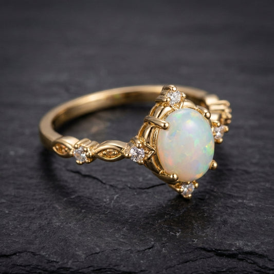 Handcrafted Gold Opal Gemstone Ring