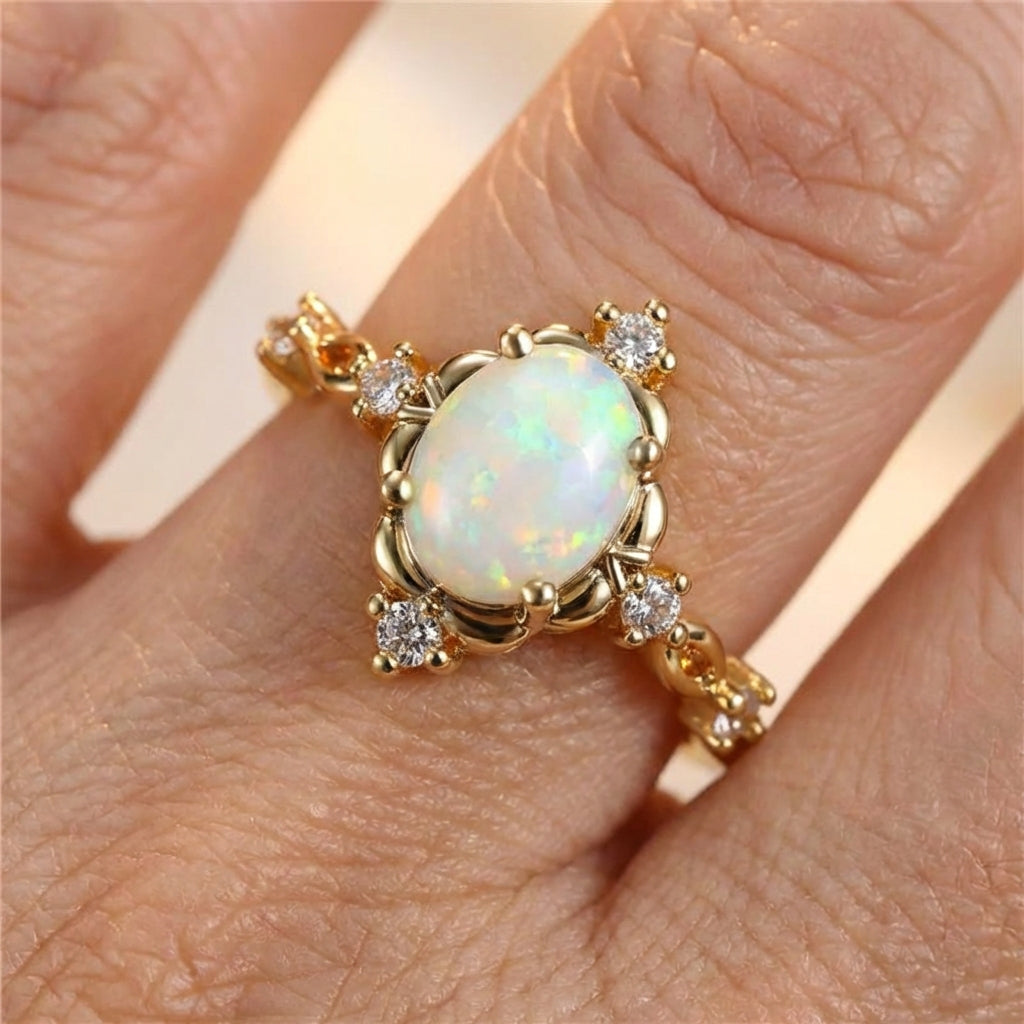 Handcrafted Gold Opal Gemstone Ring