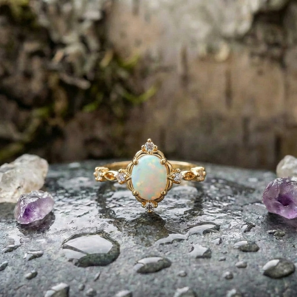 Handcrafted Gold Opal Gemstone Ring