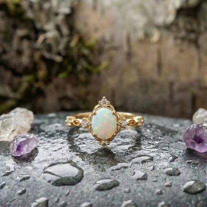 Handcrafted Gold Opal Gemstone Ring