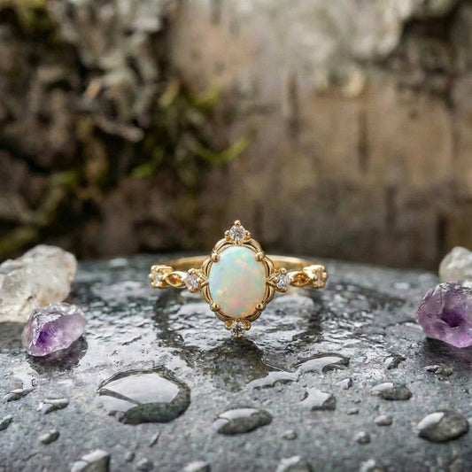 Handcrafted Gold Opal Gemstone Ring