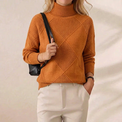 Harvest Diamond Turtleneck Burnt Orange Geometric Knit Sweater