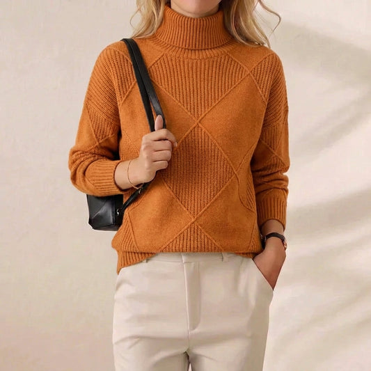 Harvest Diamond Turtleneck Burnt Orange Geometric Knit Sweater