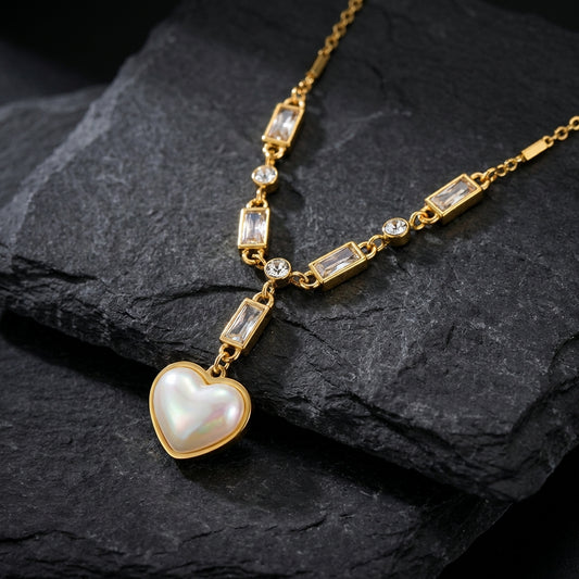 Heart Dazzling Pearl Gold Necklace