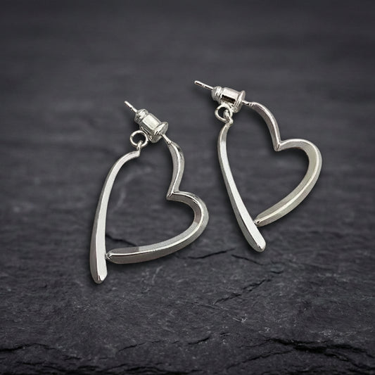 Heart Shaped Pendant Silver Earrings
