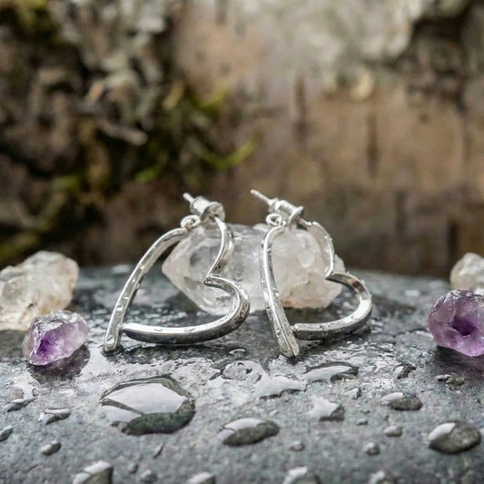 Heart Shaped Pendant Silver Earrings