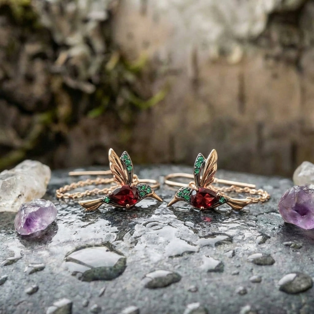 Hummingbird Enamel And Zirconia Earrings