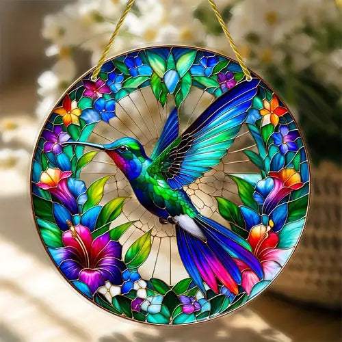 Hummingbird Fan Floral Suncatcher