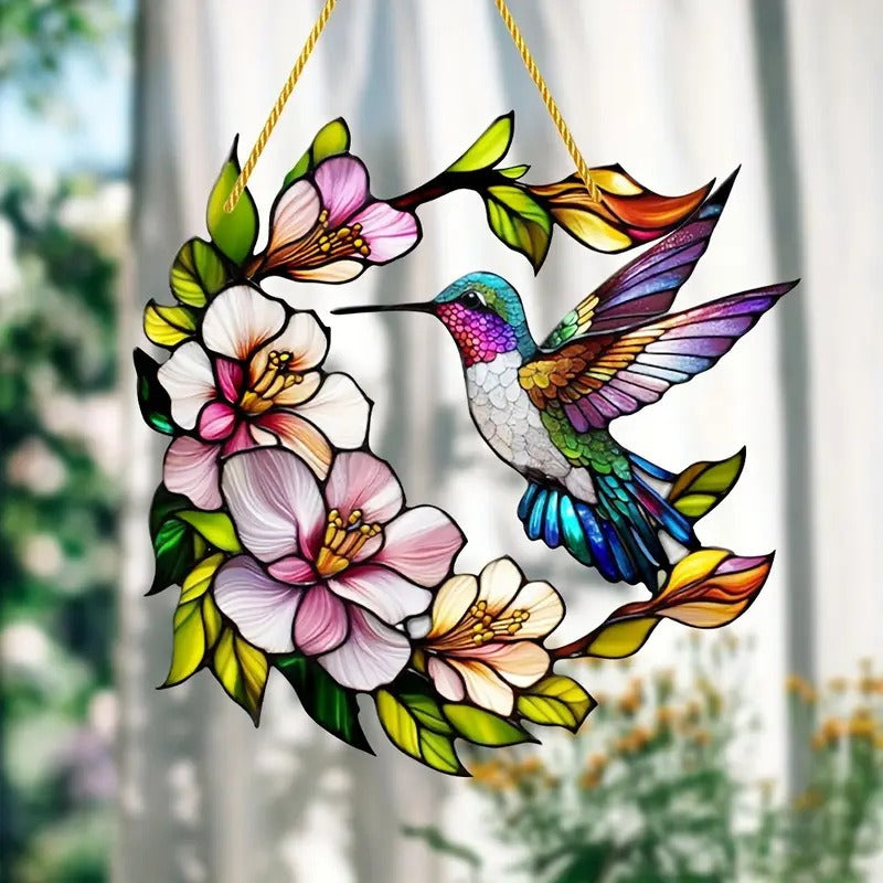 Hummingbird Floral Wreath Suncatcher   Spring Garden