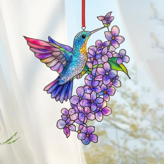 Hummingbird Wisteria Suncatcher   Purple Floral Cascade