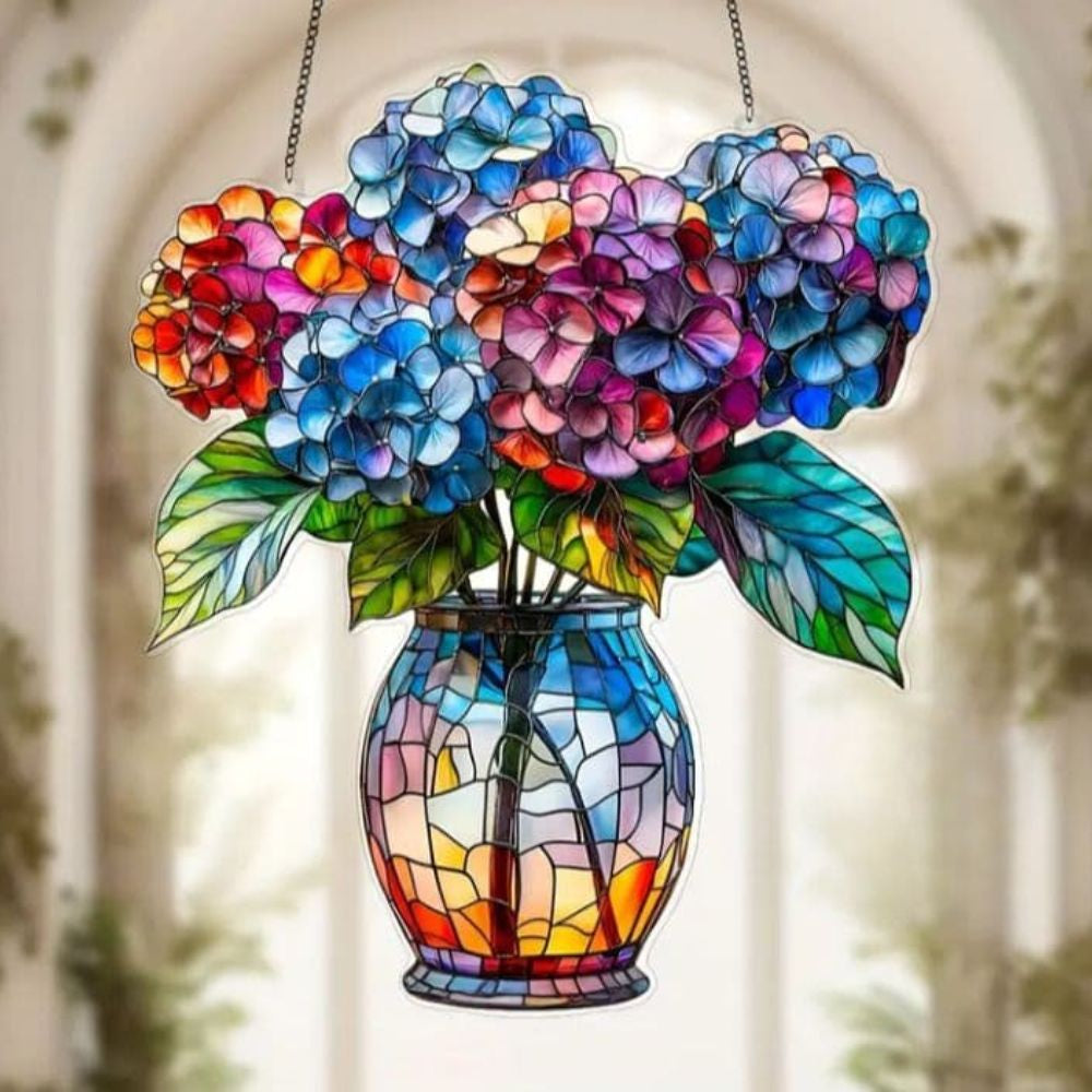 Hydrangea Bouquet Mosaic Vase Suncatcher