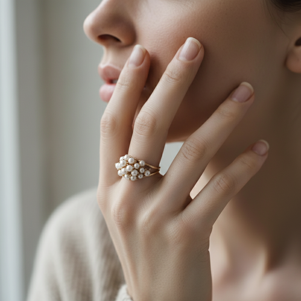 Inlaid Pearls Gold Ring