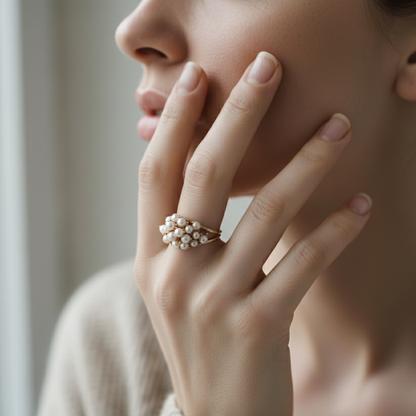 Inlaid Pearls Gold Ring