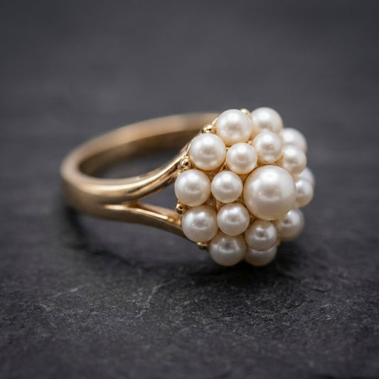 Inlaid Pearls Gold Ring