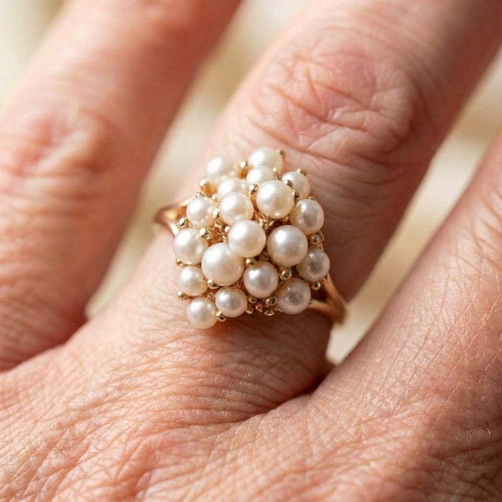 Inlaid Pearls Gold Ring