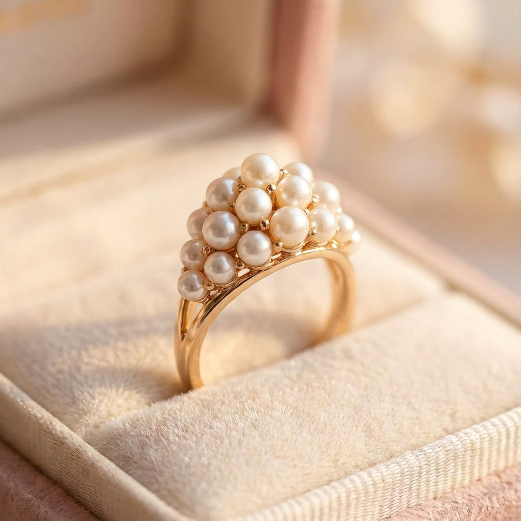 Inlaid Pearls Gold Ring